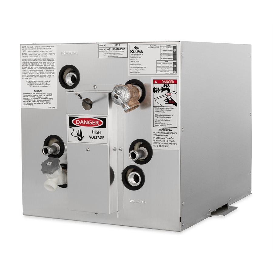 Kuuma 11820 6 Gal. Marine Electric Water Heater with Front Heat Exchanger/Side Mnt, 230V L1 & N