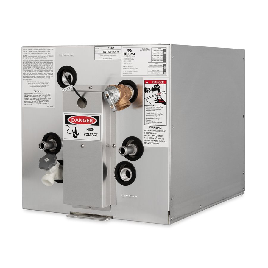 Kuuma 11821 6 Gal. Marine Electric Water Heater with Front Heat Exchanger/Front-Back Mnt, 230V L1 & N