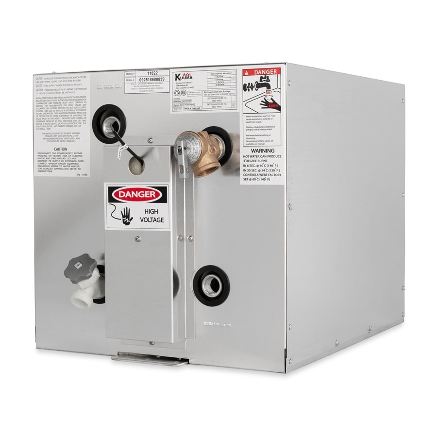 Kuuma 11822 6 Gal. Marine Electric Water Heater with Rear Heat Exchanger/Front-Back Mnt, 230V L1 & N