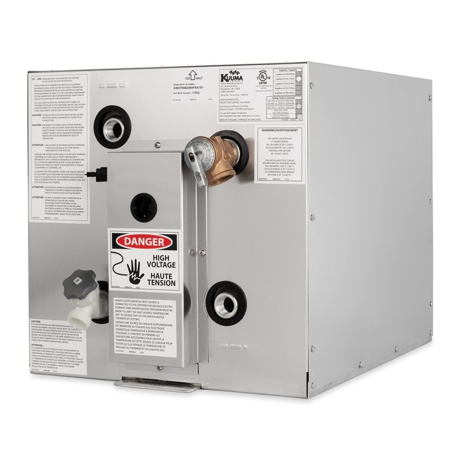 Kuuma 11832 6 Gal. Marine Electric Water Heater with Rear Heat Exchanger/Front-Back Mnt, 240V L1 & L2