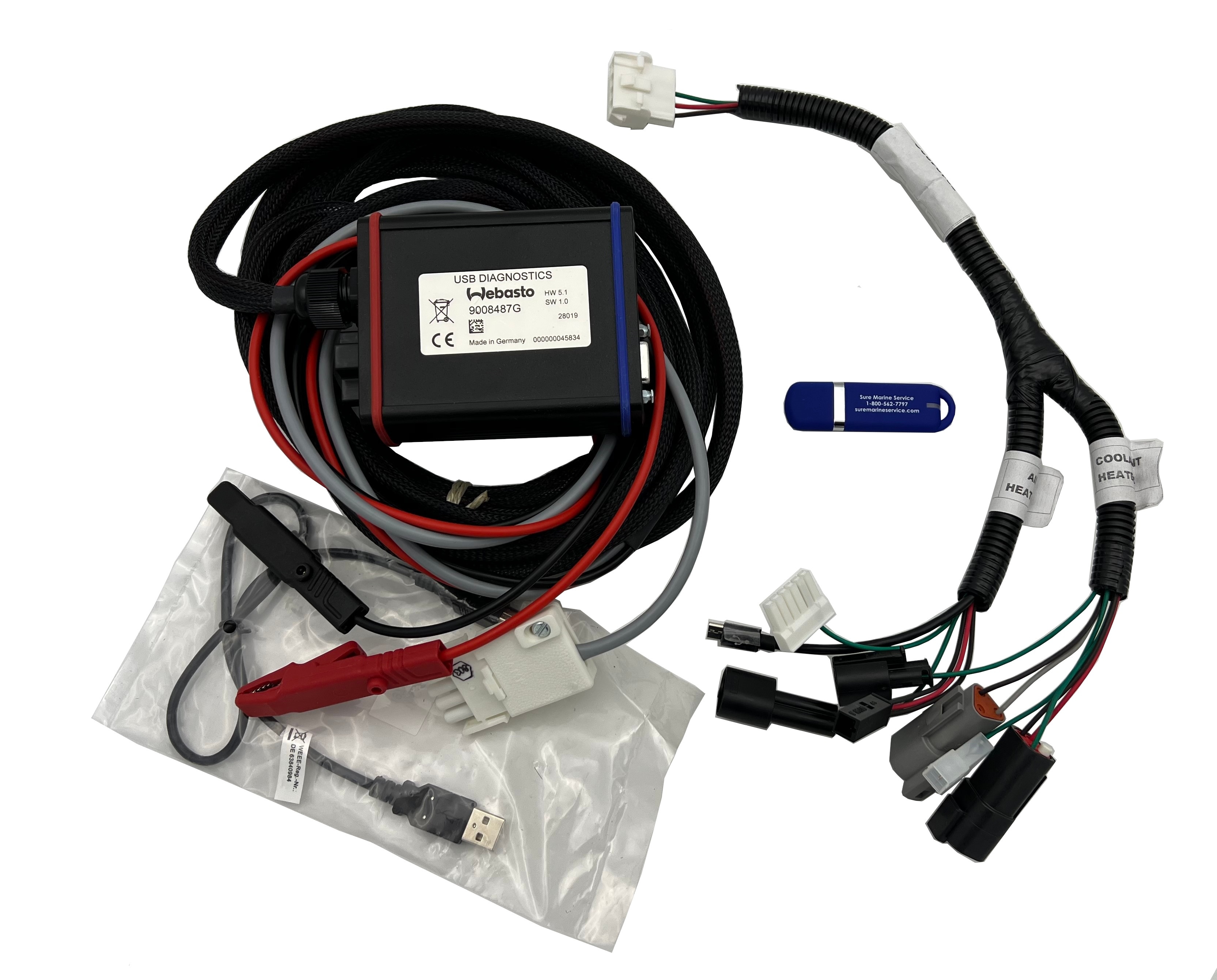 Webasto LU Diagnostic USB Windows Harness 1320920A PC Diagnostic Kit Thermo EVO - w/ Universal Adapter Plug 5010482C and Software