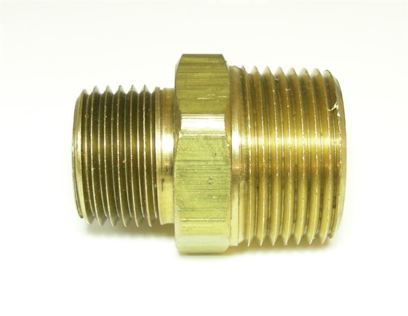 thumbnail interactive-video image 1 of PRO-EDGE Brass Hex Nipple – 1/2" Male NPT, Fuel/Air/Water/Oil/Gas 1 of 3